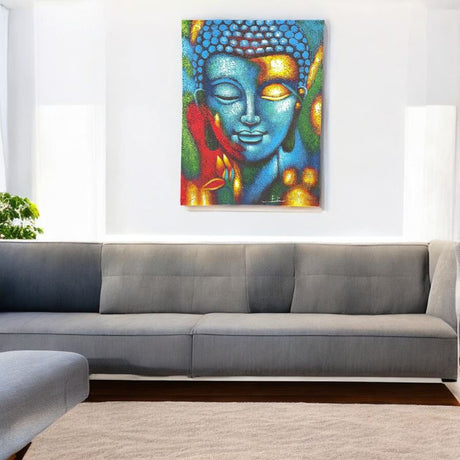 Buddha Painting - Blue & Gold Flower 75x55cm