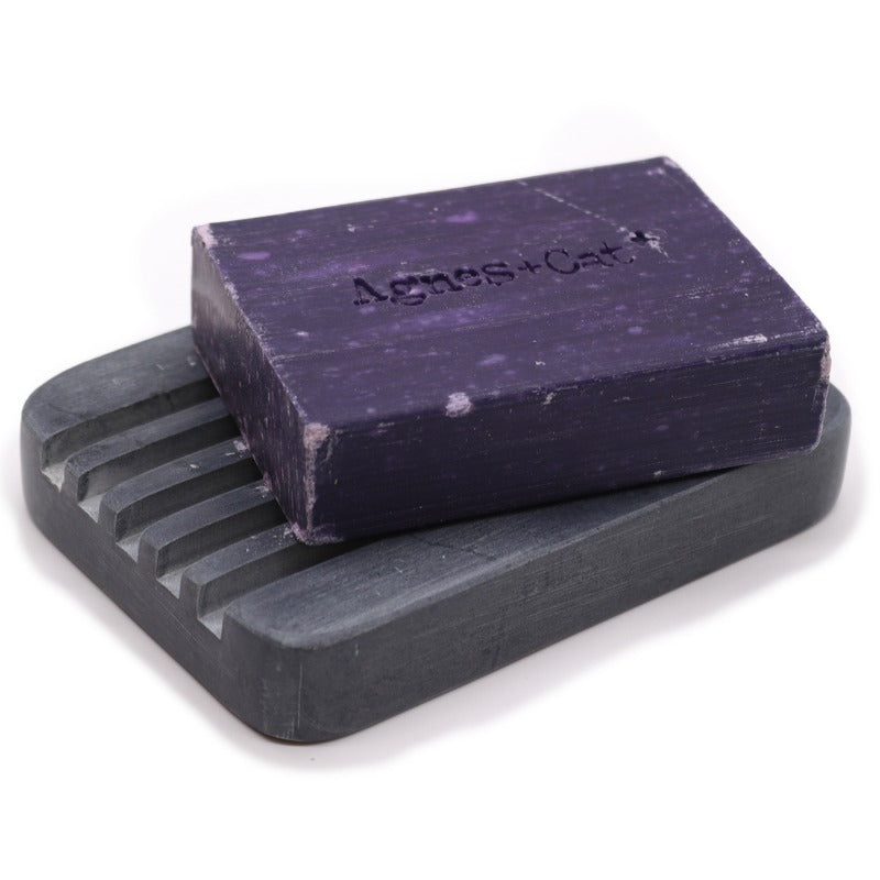 Grey Soapstone Soap Dish 12x8.5cm - Heavey Ridges