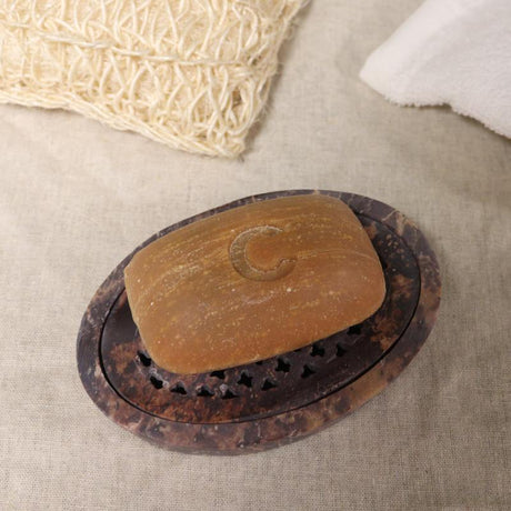 Soapstone Soap Dish & Drainer 11x8cm- Classic Oval