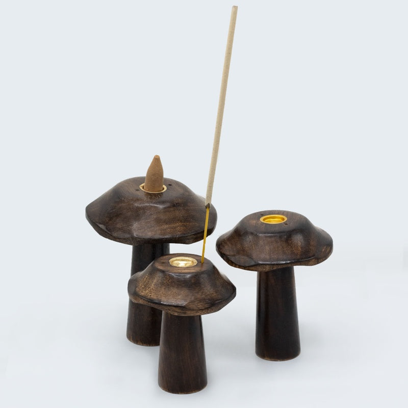 Set of 3 Flat Incense Cone Mushrooms (13cm 12cm 11cm)