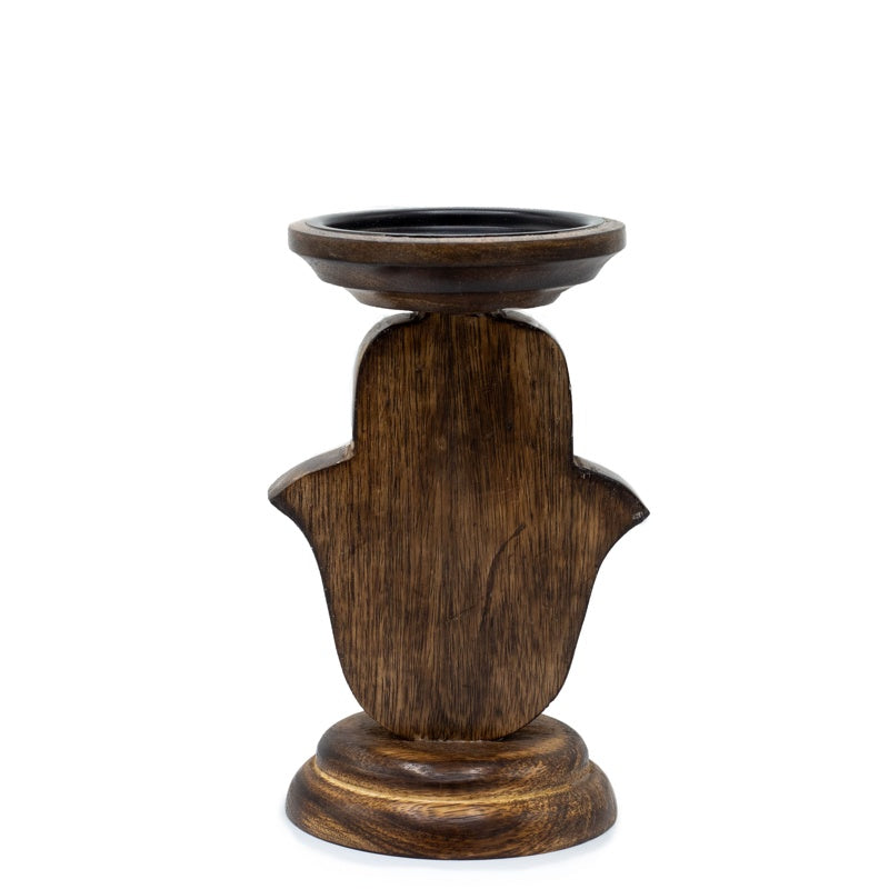 Mango Wood Candle Stand - Hamsa - Small