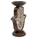 Mango Wood Candle Stand - Hamsa - Large