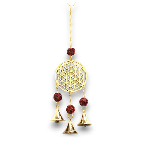 Indian Chimes - Brass Flower of Life with Rudraksha Beads - 3 Bells