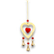 Indian Chimes - Brass With Ruby Glass Heart Beads - 3 Bells