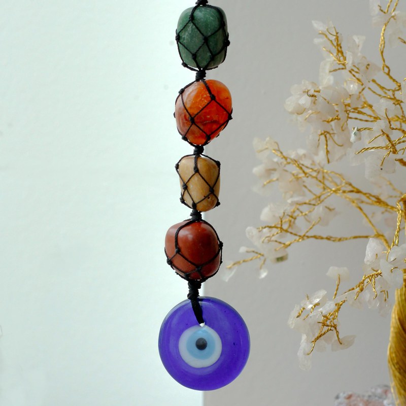 Hanging Chakra Stone  Pendant - Evil Eye