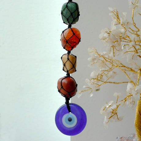 Hanging Chakra Stone  Pendant - Evil Eye