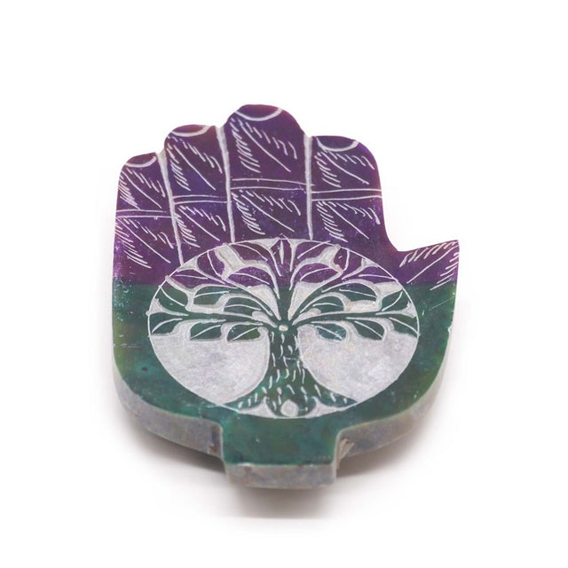 Soapstone Med Hamsa Incense Holder - Tree of Life