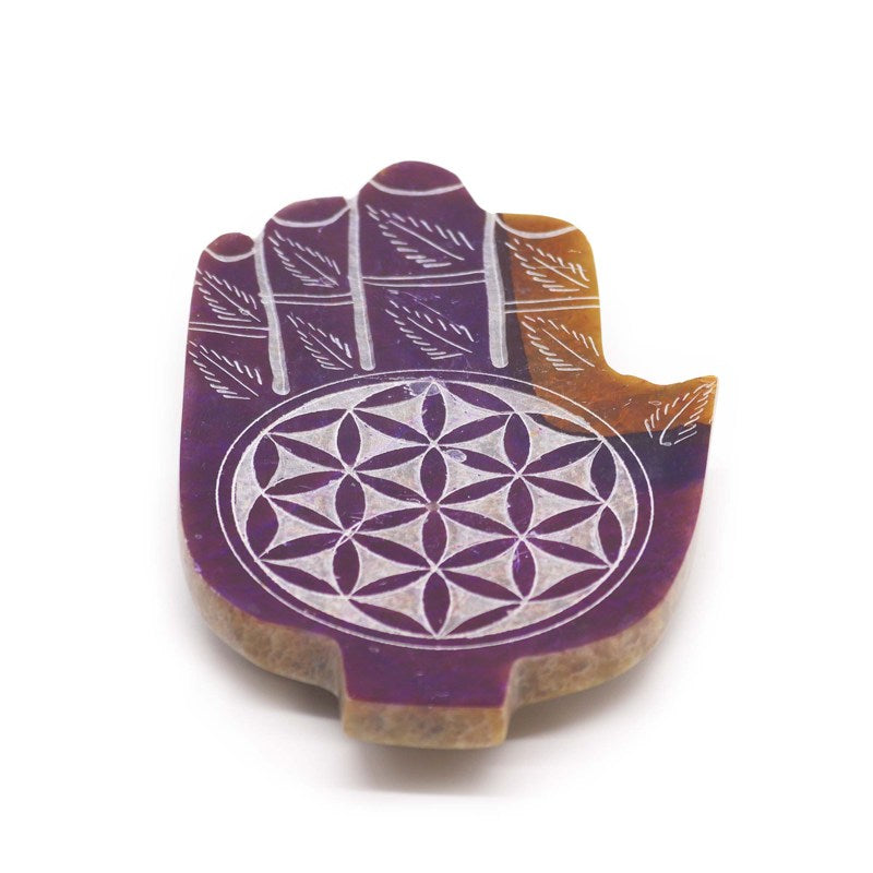 Soapstone Med Hamsa Incense Holder - Flower of Life