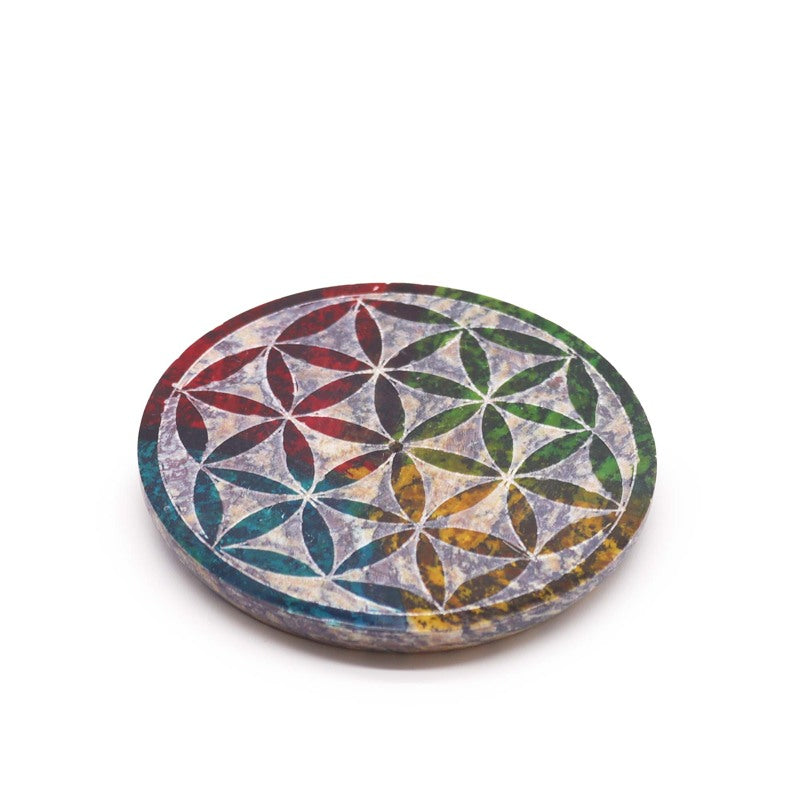 Soapstone Disc Incense Holder - Flower of Life