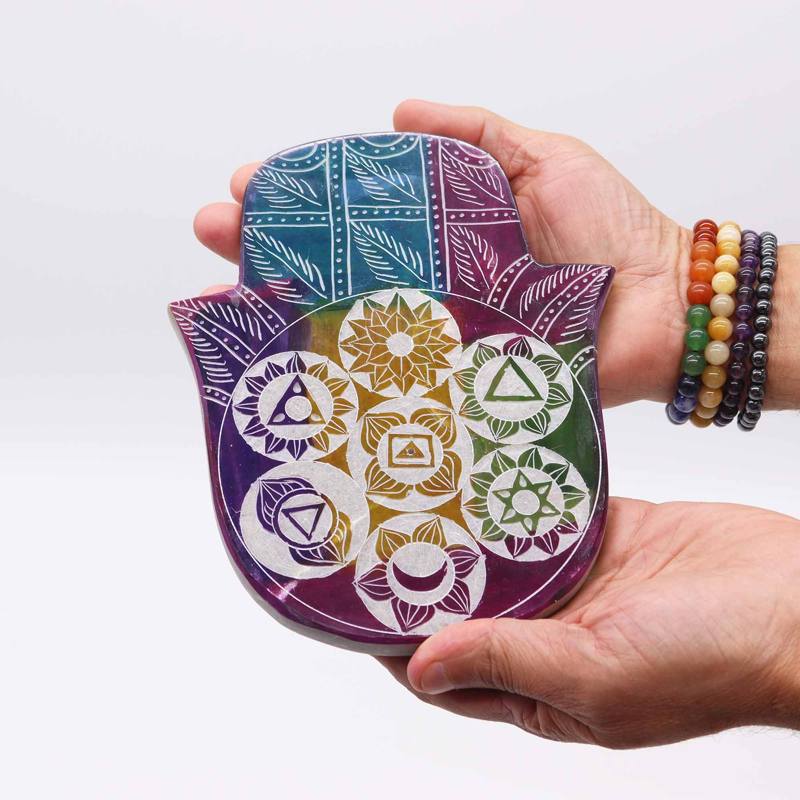 Soapstone Lrg Hamsa Incense Holder - 7 Chakra