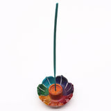 Soapstone Small Lotus Flower Incense Holder - Chakra Colours