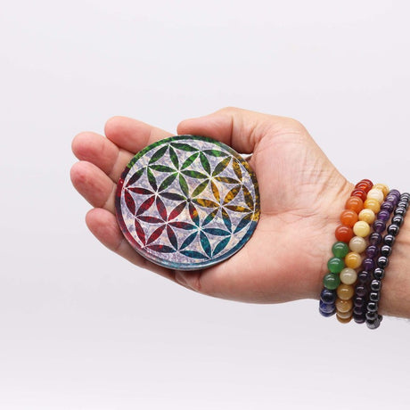 Soapstone Disc Incense Holder - Flower of Life