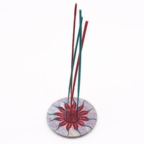 Soapstone Disc Incense Holder - Sun Flower (5 stick holder)