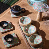 Mango Wood Tray with 3 Bowls - Pretty Floral