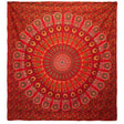 Double Cotton Bedspread + Wall Hanging - Peacock Mandala - Red