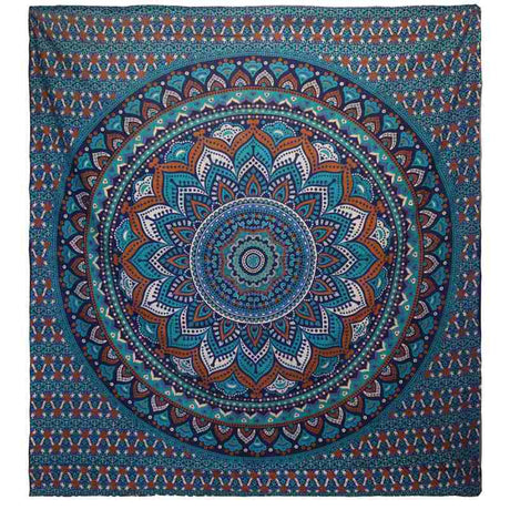 Double Cotton Bedspread + Wall Hanging - Classic Mandala - Turquoise