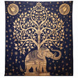 Double Cotton Bedspread + Wall Hanging - Elephant & Tree - Blue Gold