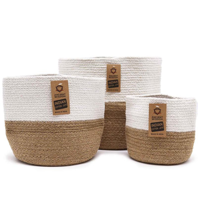 Set of 3 Cotton Rope Storage Baskets - White