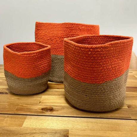 Set of 3 Cotton Rope Storage Baskets - Orange