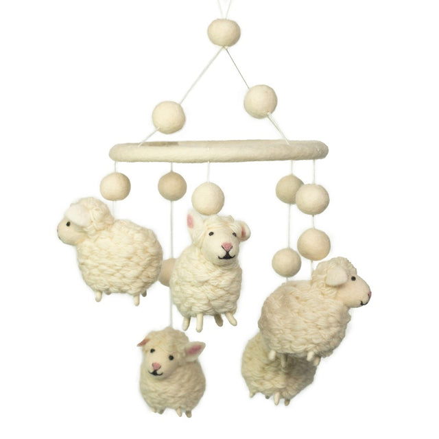 Handmade Felt Mobile - White Sheep