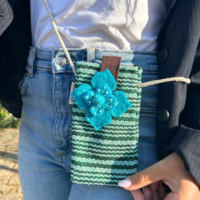 Phone Holder Bag Stripes Green  - flower decor