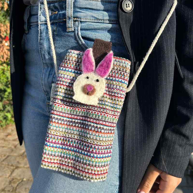 Phone Holder Bag Stripes Pink  - bunny decor