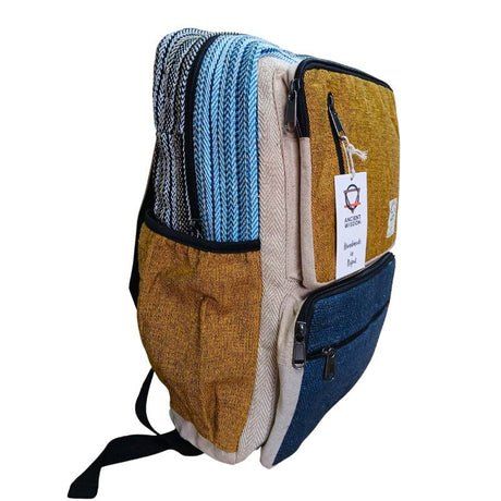 Large Boxy Hemp Backpack - Teal & Tumeric