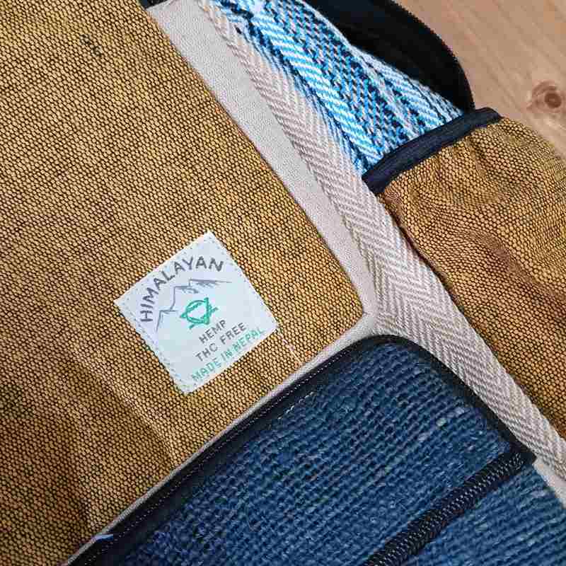 Large Boxy Hemp Backpack - Teal & Tumeric