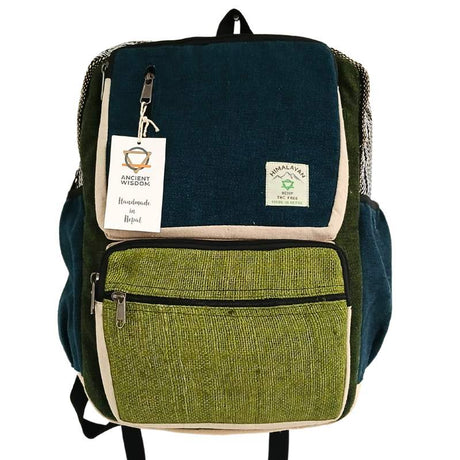 Large Boxy Hemp Backpack - Teal & Sage