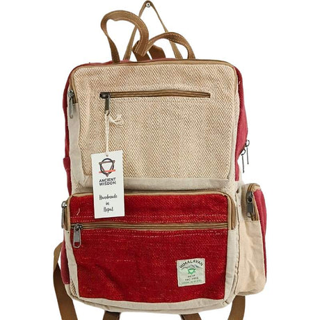 Large Boxy Hemp Backpack - Wine & Cream