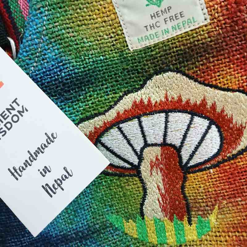 Hemp Embroidery Mushroom Party Bag - Orange Mushrooms