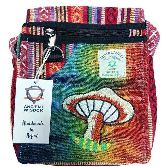 Hemp Embroidery Mushroom Party Bag - Orange Mushrooms