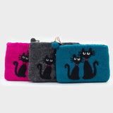 Natural Felt Zipper Pouch (asst) - Two Cats