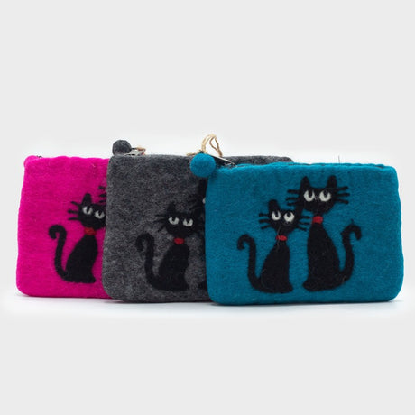 Natural Felt Zipper Pouch (asst) - Two Cats