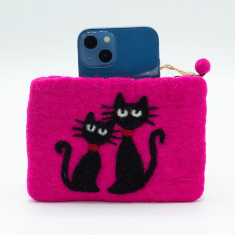 Natural Felt Zipper Pouch (asst) - Two Cats