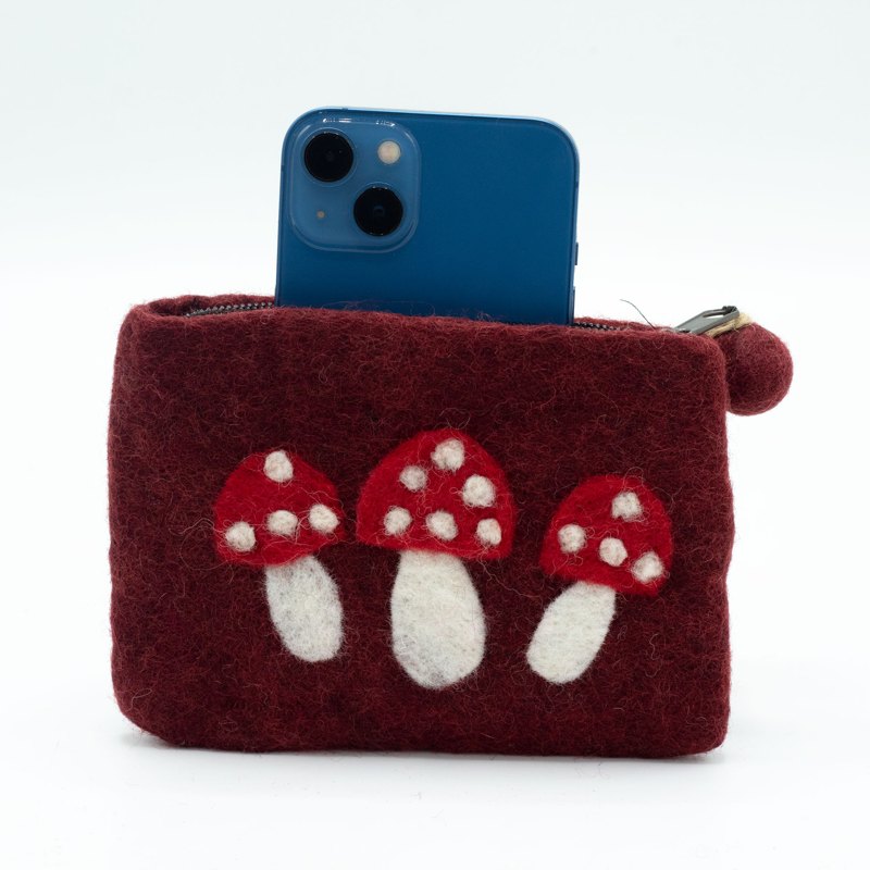 Natural Felt Zipper Pouch (asst) - Wild Mushrooms