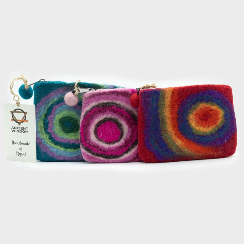 Natural Felt Zipper Pouch (asst) - Psychdelic