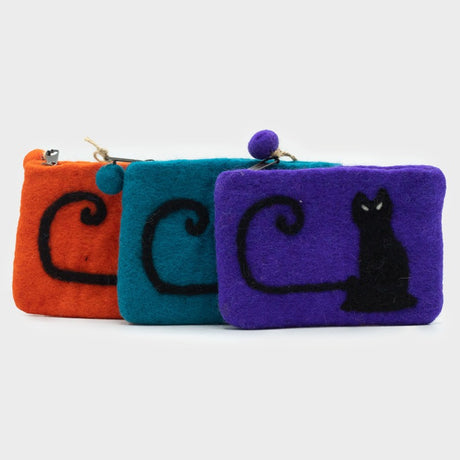 Natural Felt Zipper Pouch (asst) - Cat Face