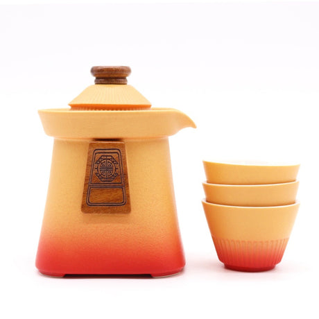 Temple Teapot Set & Three Cups - Orange Earth