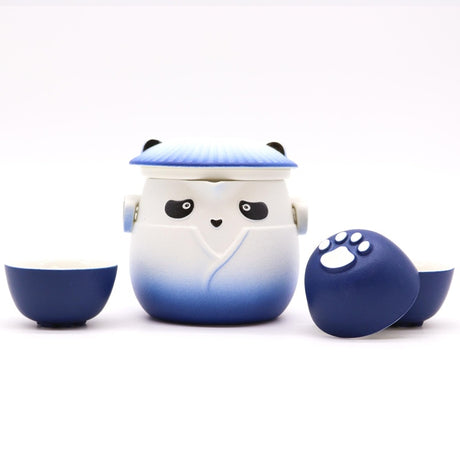 Panda Teapot Set & Three Cups - Sky Blue