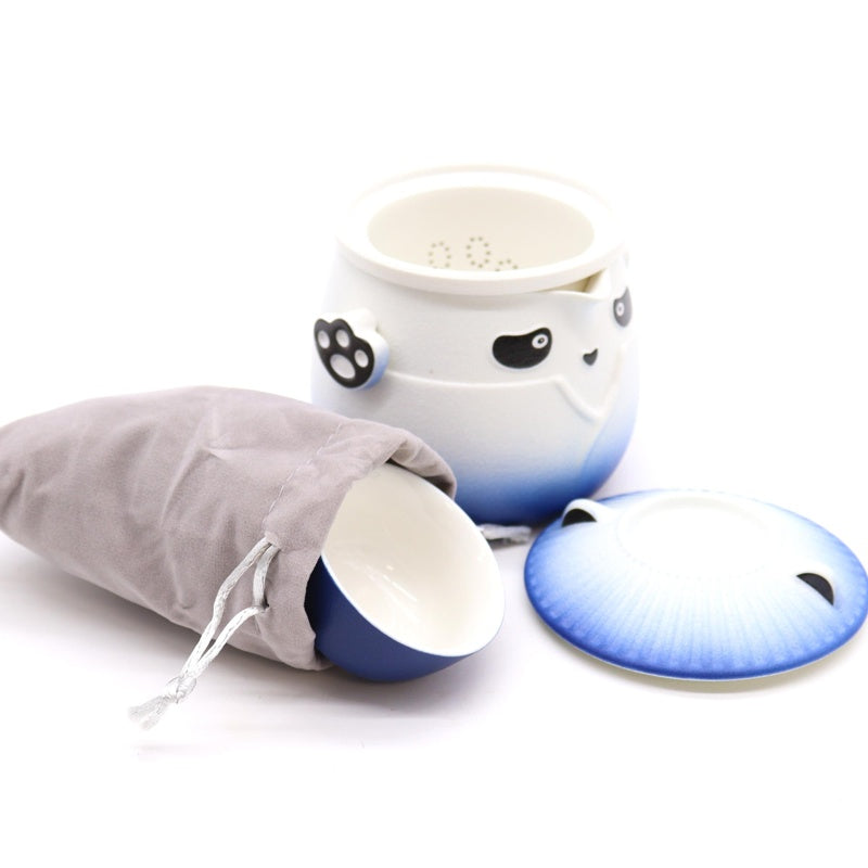 Panda Teapot Set & Three Cups - Sky Blue