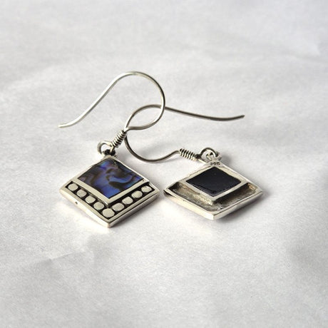 Shell & Silver Earrings - Square Dots- Abalone