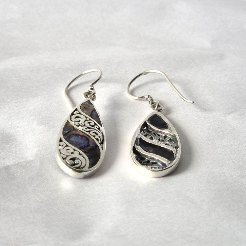 Shell & Silver Earrings - Long Teardrop - Abalone