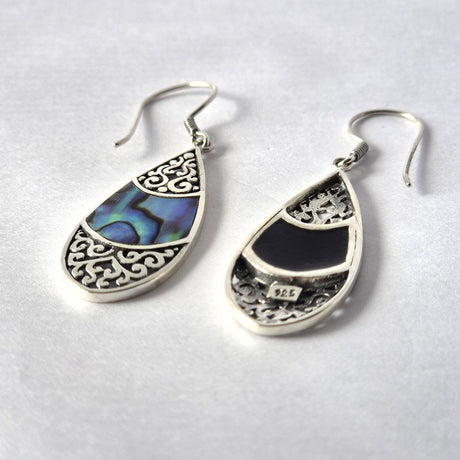 Shell & Silver Earrings - Teardrop Oval - Abalone