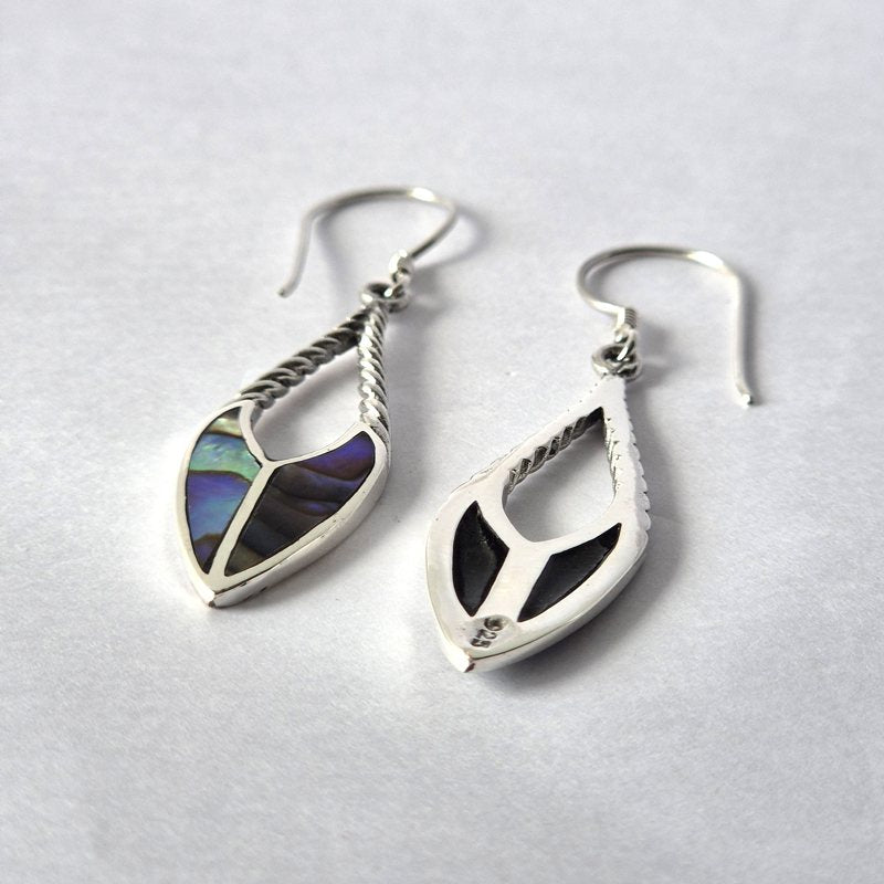 Shell & Silver Earrings - Spear Drops - Abalone