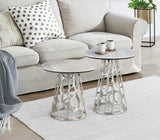 Giner and Colomer - Set Of 2 Circular Marble & Nickel Aluminum Coffee Tables