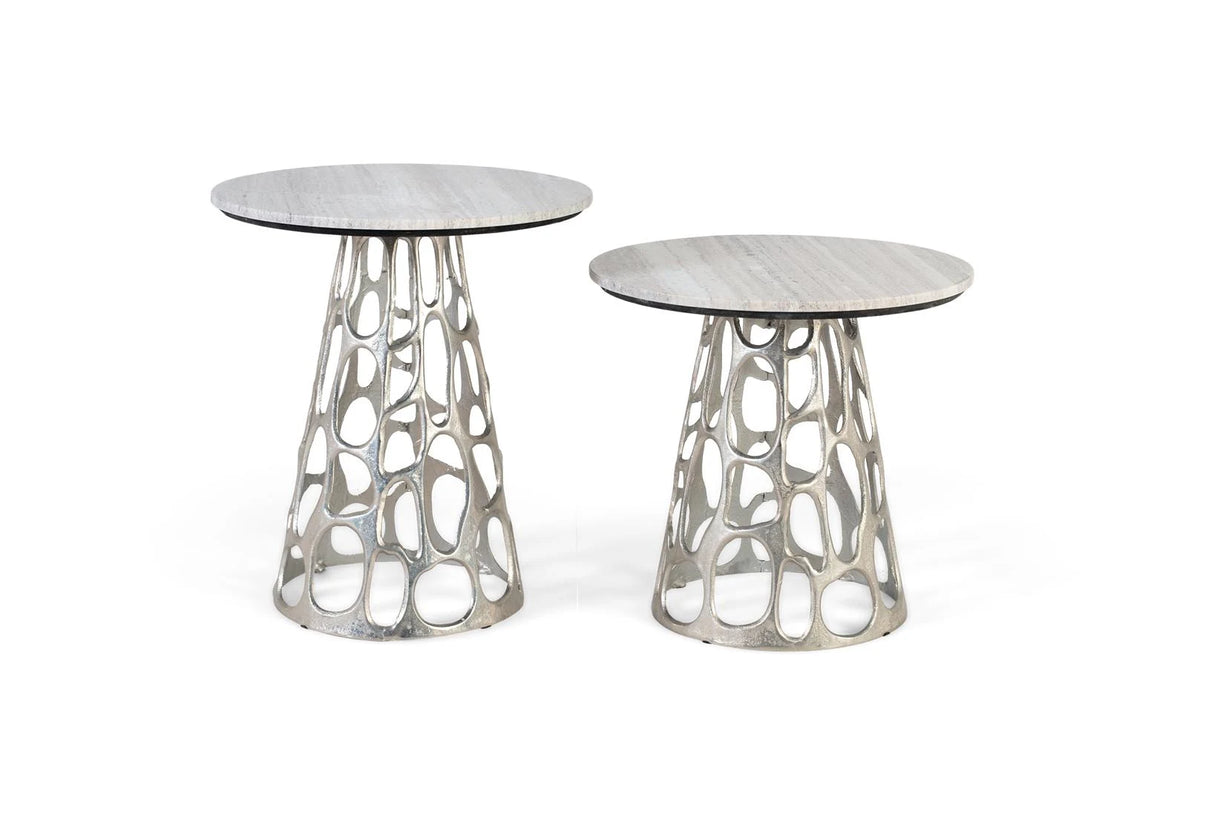 Giner and Colomer - Set Of 2 Circular Marble & Nickel Aluminum Coffee Tables