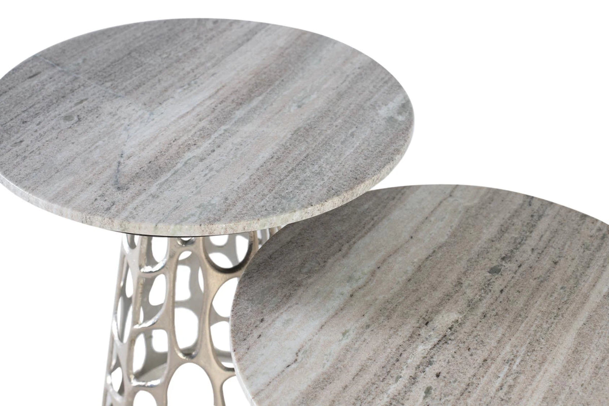 Giner and Colomer - Set Of 2 Circular Marble & Nickel Aluminum Coffee Tables