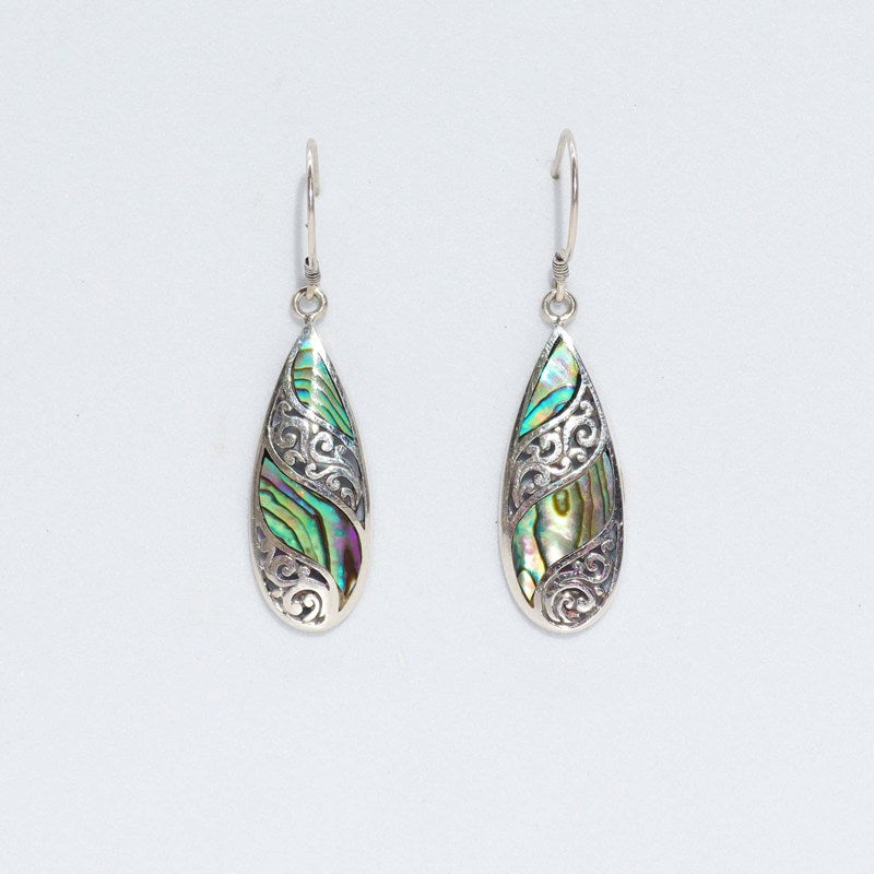 Shell & Silver Earrings - Long Teardrop - Abalone