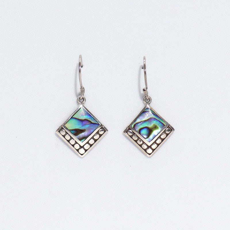 Shell & Silver Earrings - Square Dots- Abalone